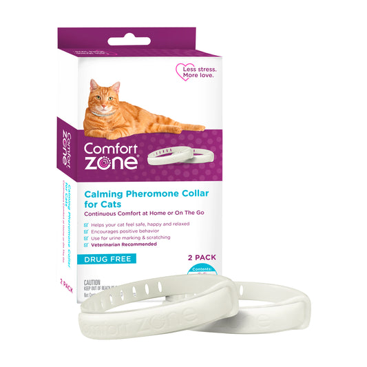 Comfort Zone Cat Calming Pheromone Collar, Anxiety & Stress Relief Aid, Breakaway Design, White, 2 Pack