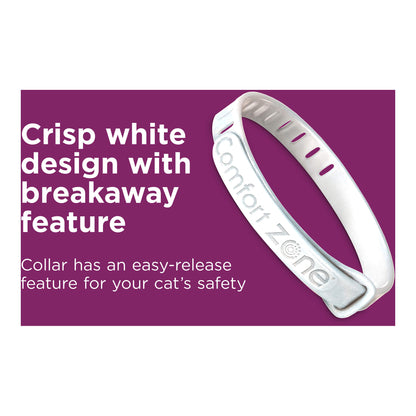 Comfort Zone Cat Calming Pheromone Collar, Anxiety & Stress Relief Aid, Breakaway Design, White, 2 Pack