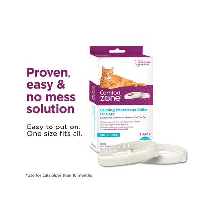 Comfort Zone Cat Calming Pheromone Collar, Anxiety & Stress Relief Aid, Breakaway Design, White, 2 Pack