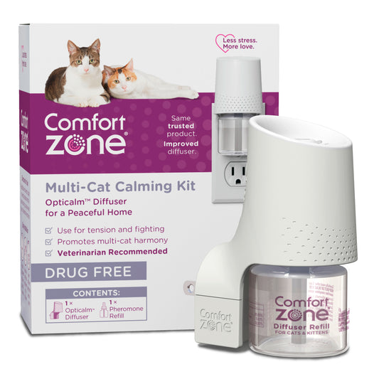 Comfort Zone Calming For Single and Multi-Cat Homes, Cat Pheromone, Single Diffuser Kit, 1 Diffuser, 1 Refill-48ml, New Formula
