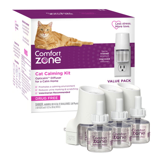 Comfort Zone Cat Calming Diffuser Kit, Cat Pheromone, 3 Diffusers and 6 Refills-48ml, New Formula