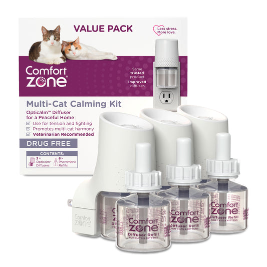 Comfort Zone MultiCat Calming Diffuser Kit, Cat Pheromone  3 Diffusers and 6 Refills-48ml, New Formula
