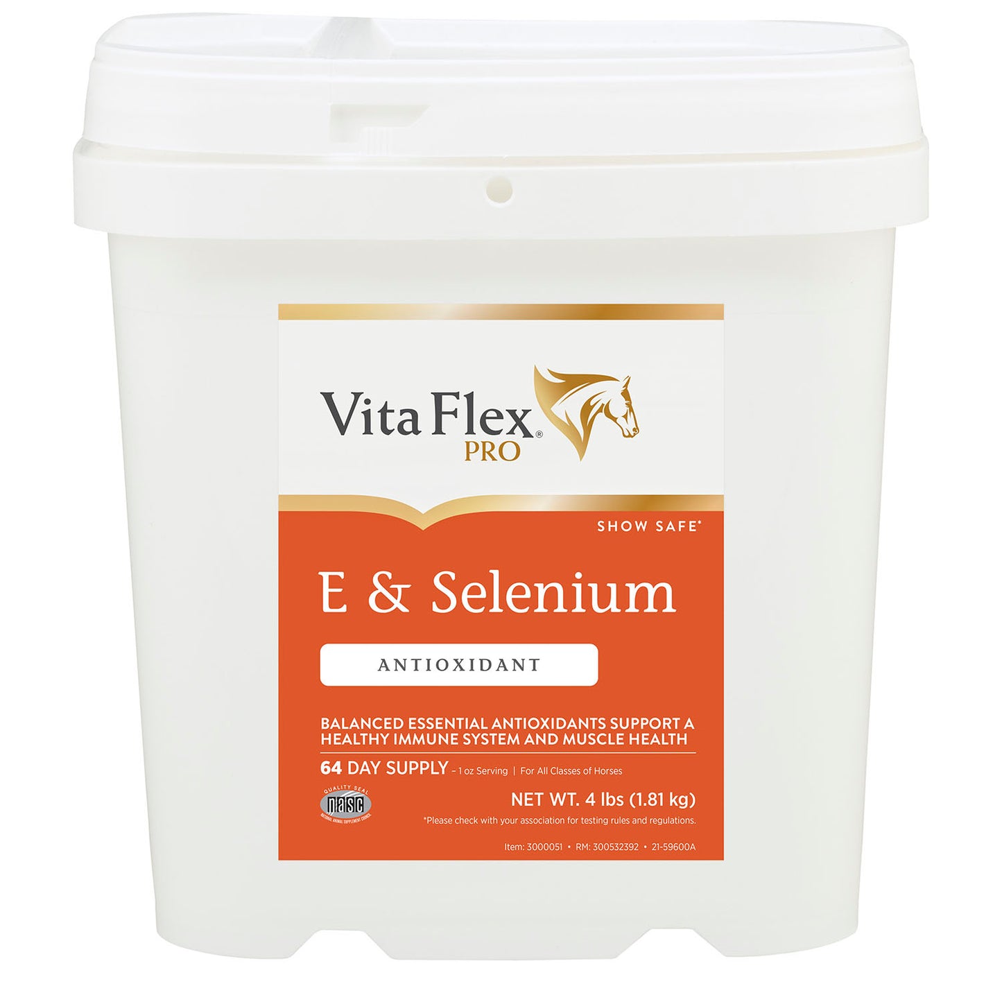 vita flex e and selenium supplement for horses, balanced essential antioxidants, 64 day supply