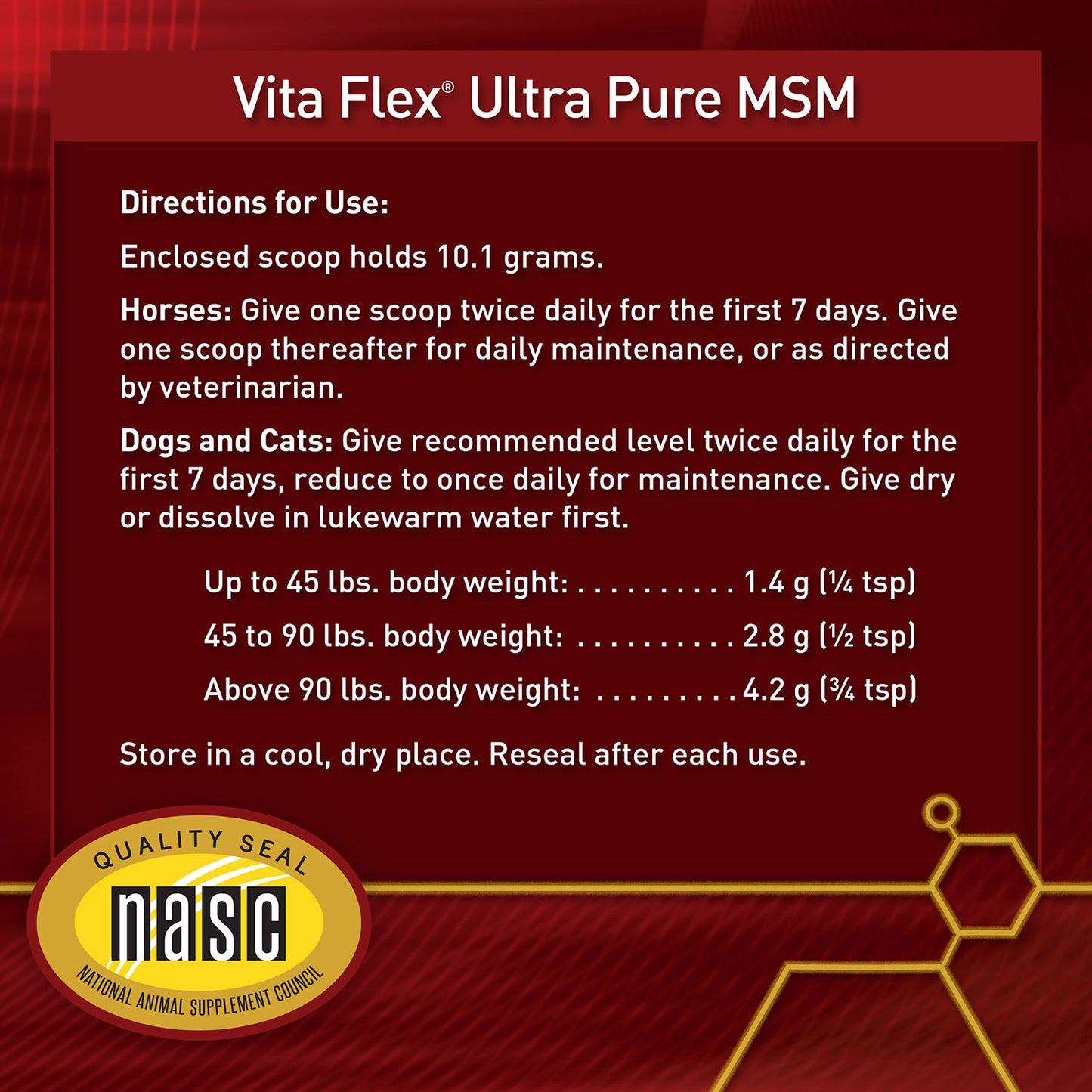vita flex pro msm quality joint supplement for horses, dogs and cats, 4 lbs