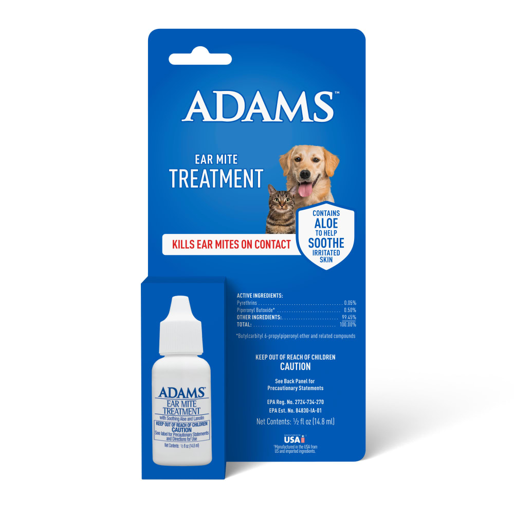adams ear mite treatment for dogs and cats over 12 weeks, soothing aloe and lanolin formula, .5 fl oz