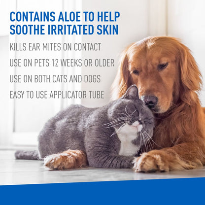 ADAMS Ear Mite Treatment For Dogs and Cats Over 12 Weeks, Soothing Aloe and Lanolin Formula, .5 Fl oz