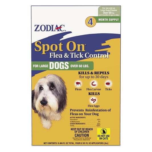 Zodiac Spot On Flea & Tick Control Large Dogs Over 60 Pounds 4 Pack