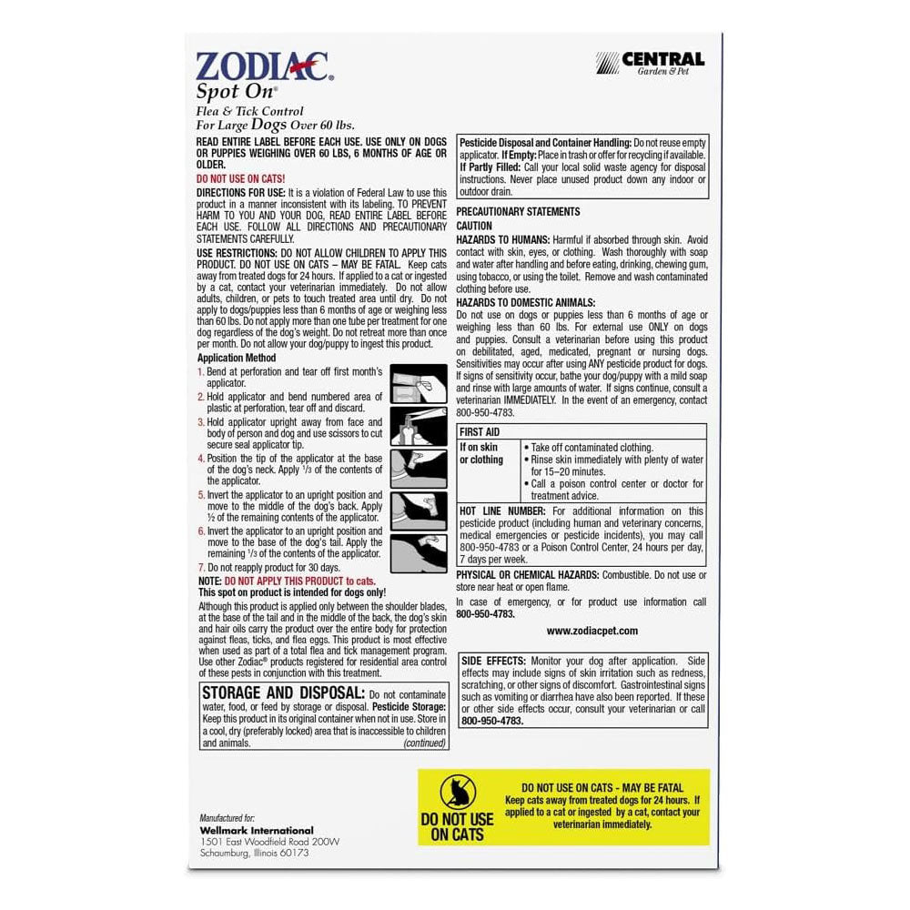 zodiac spot on flea & tick control large dogs over 60 pounds 4 pack