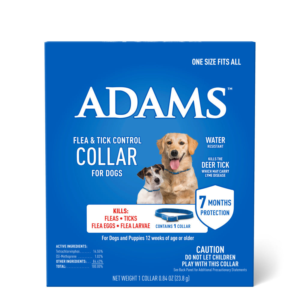 adams flea & tick control collar for dogs, 7-month protection, adjustable one size collar fits all