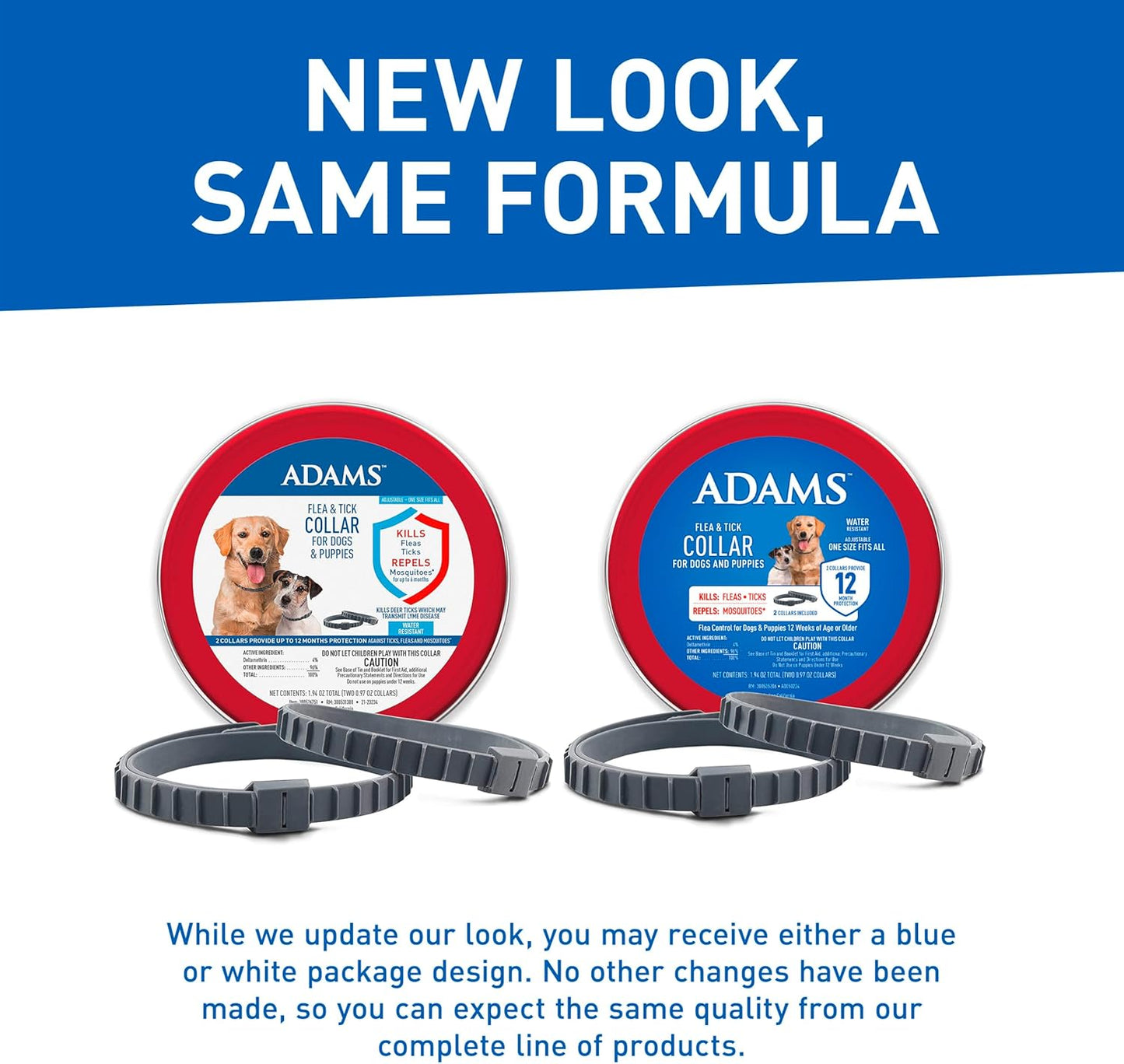 adams flea & tick collar for dogs & puppies, 2 pack, 12 months protection, adjustable one size collar fits all dogs 12 weeks & older