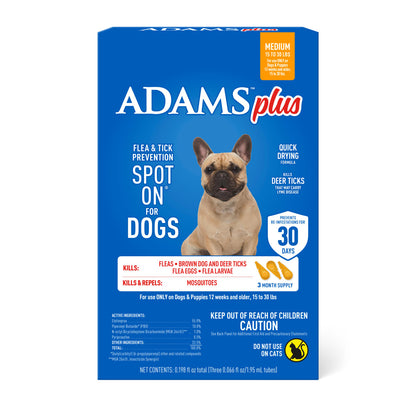 ADAMS Plus Flea & Tick Prevention Spot On for Dogs, Medium Dogs 15 to 30 lbs 3 months