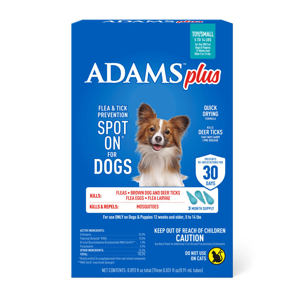 adams plus flea & tick prevention spot on for dogs, small dogs 5 to 14 lbs 3 months