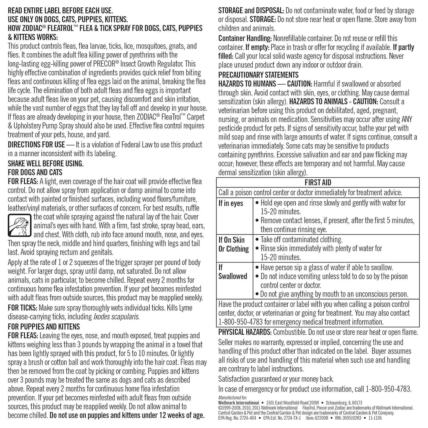 zodiac flea & tick spray for dogs, cats, puppies & kittens 16 fluid ounces
