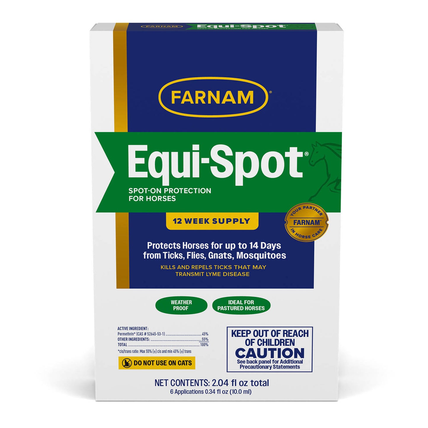 farnam equi-spot, horse fly control, long-lasting protection, 6 applications, 12-week supply for one horse