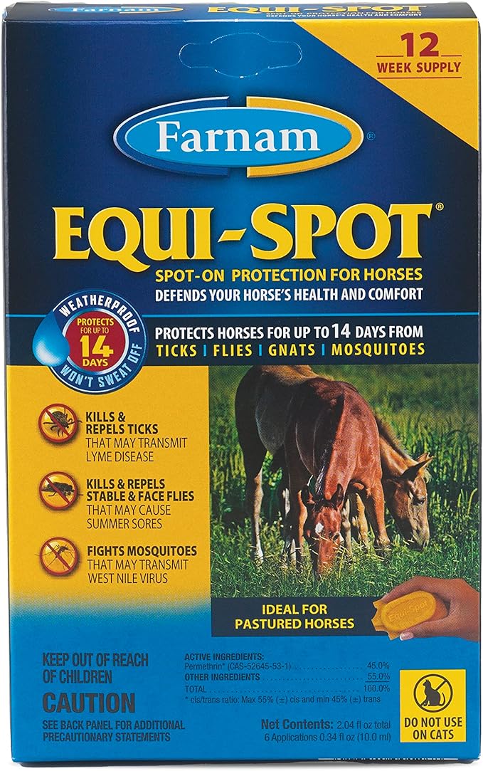 farnam equi-spot, horse fly control, long-lasting protection, 6 applications, 12-week supply for one horse