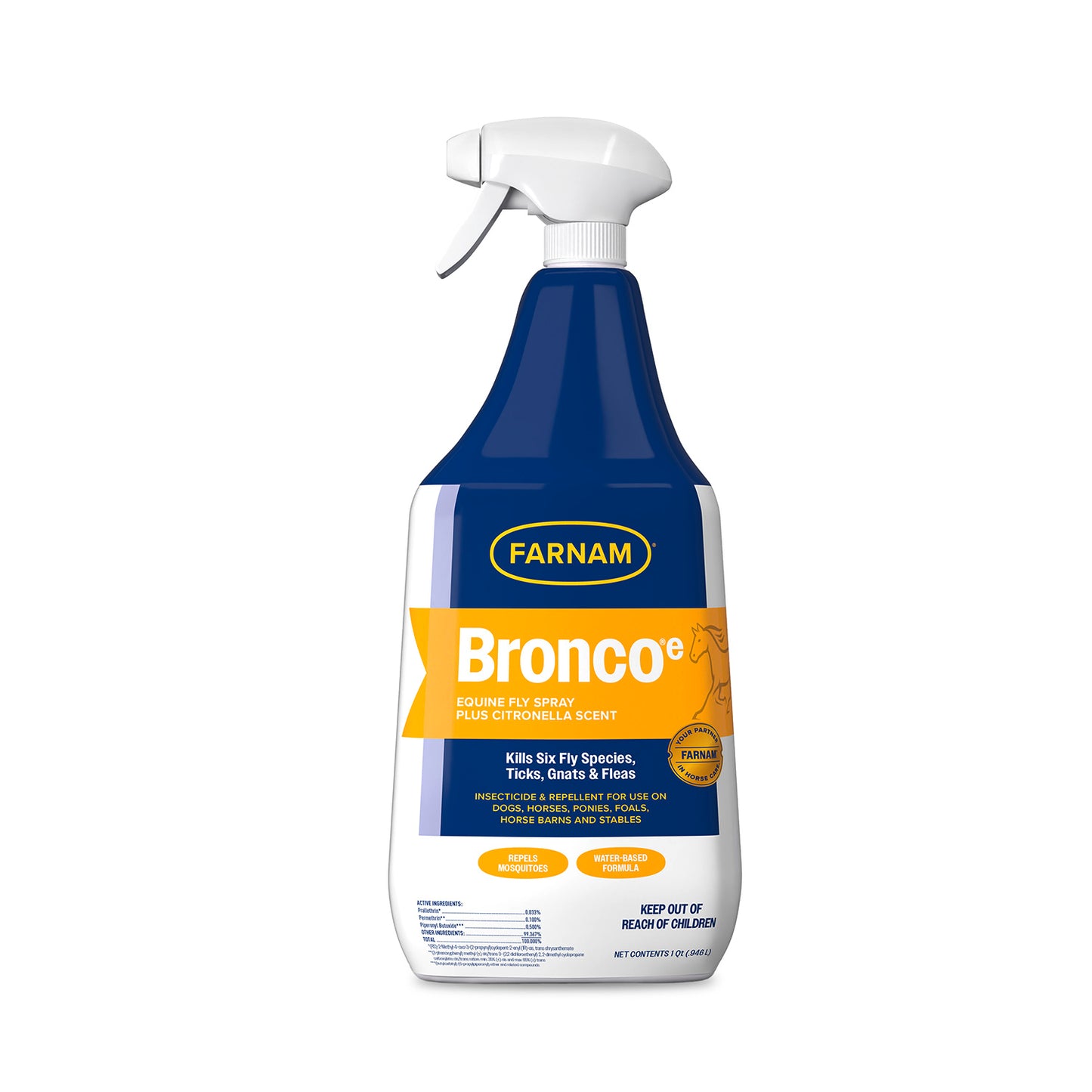 bronco e equine fly spray plus citronella scent, quart