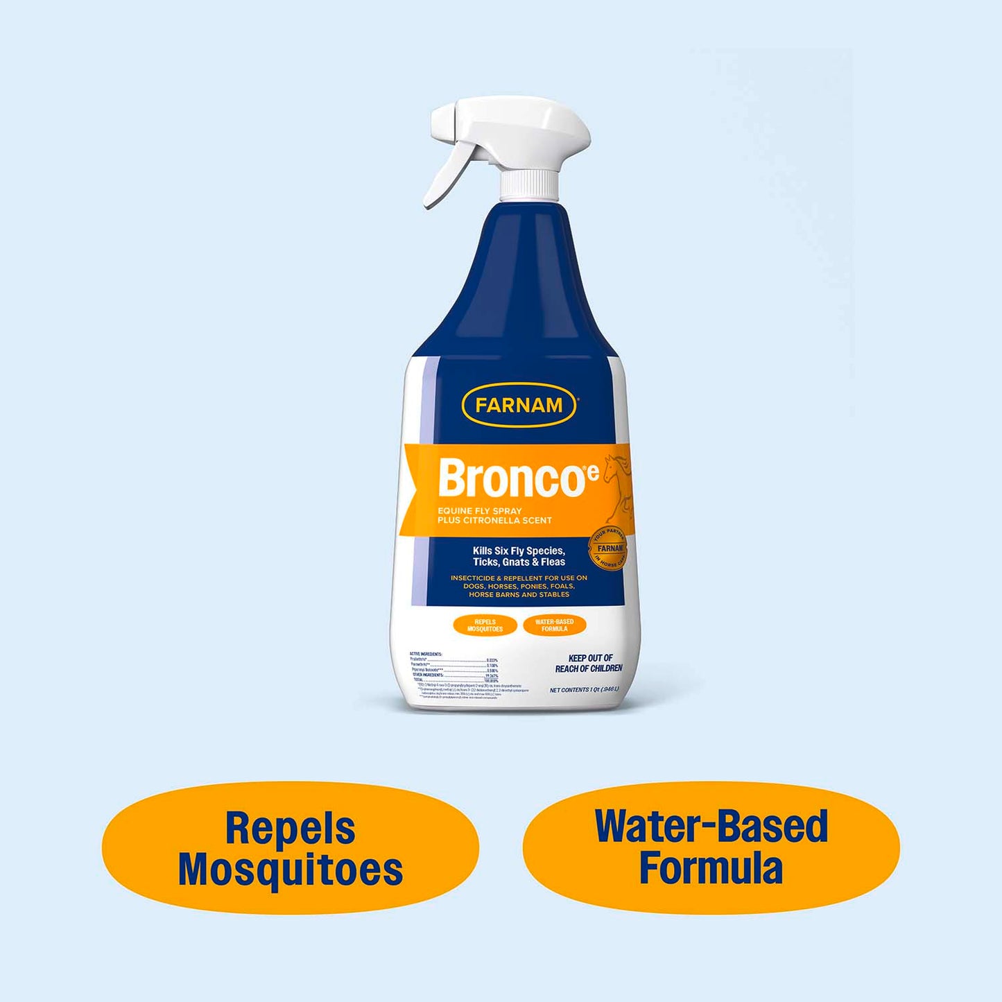 bronco e equine fly spray plus citronella scent, quart