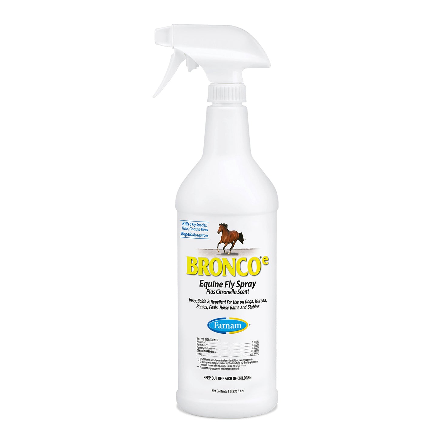 bronco e equine fly spray plus citronella scent, quart