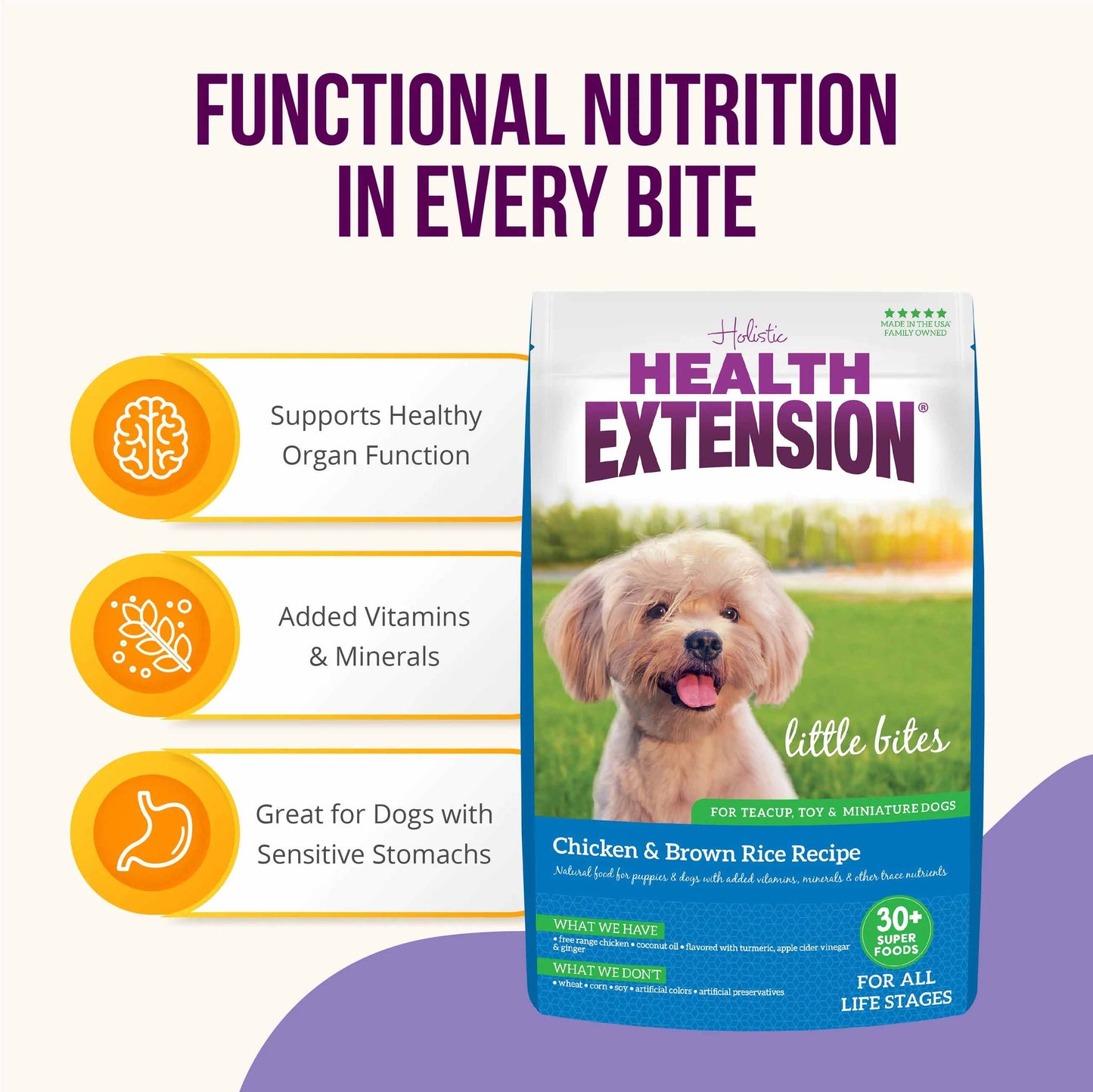 health extension little bites chicken & brown rice recipe dry dog food 18lb