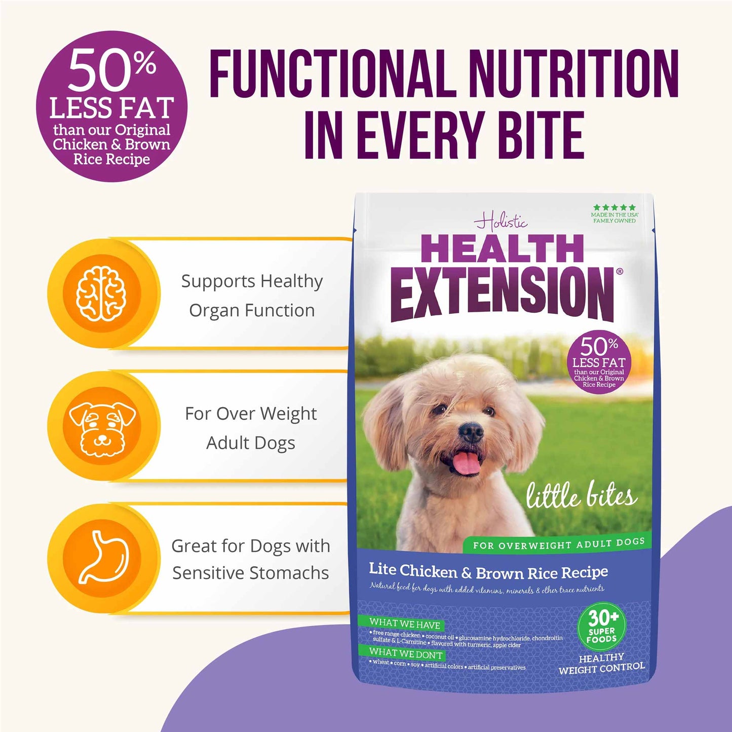 health extension little bites lite chicken & brown rice recipe dry dog food 4lb