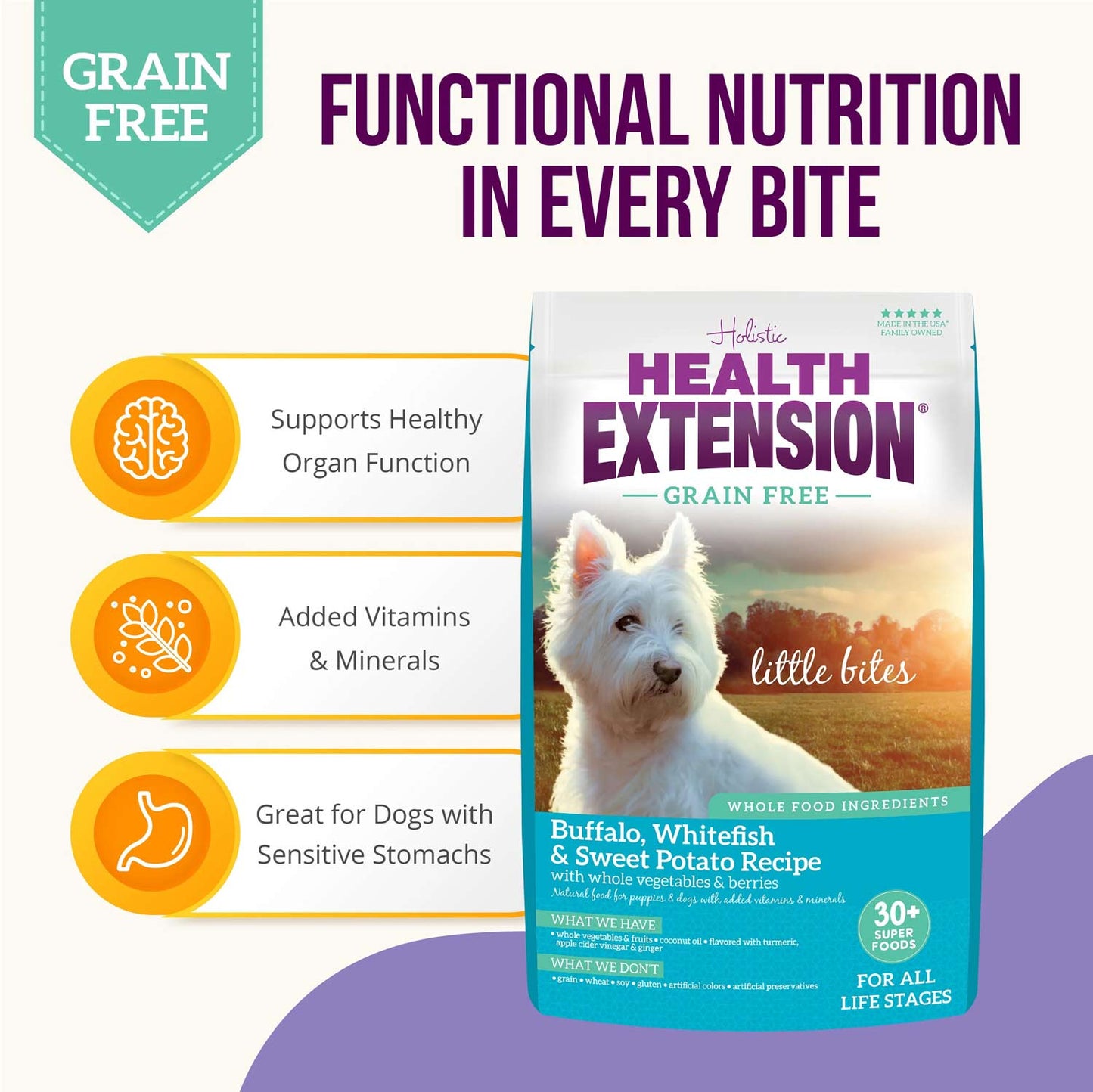 health extension grain free buffalo & whitefish little bites dry dog food 3.5lb