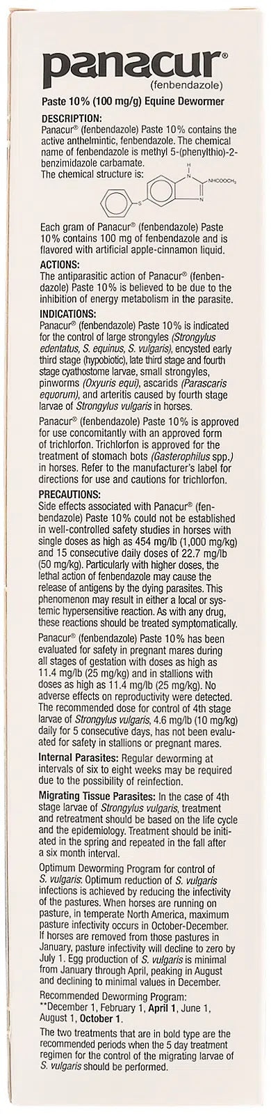 Panacur Dewormer Horse Paste 10%, 100mg | Single