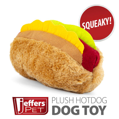 Jeffers Pet Plush American Grill Time Cuisine Dog Toys – 6" Squeaky Hotdog Plush Toys for Dogs – Chew, Cuddle, Interactive Play, Soft Durable Fabric, Puppy Gift, Christmas Stocking Stuffer