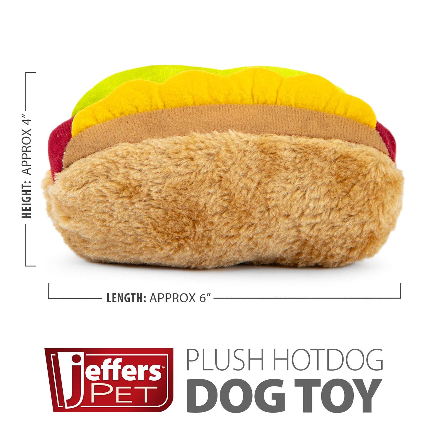 jeffers pet plush american grill time cuisine dog toys – 6" squeaky hotdog plush toys for dogs – chew, cuddle, interactive play, soft durable fabric, puppy gift, christmas stocking stuffer