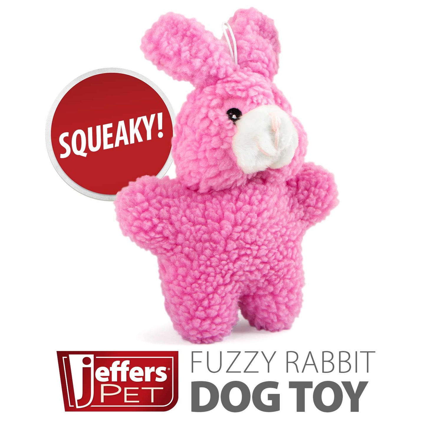 jeffers pet animal fuzzies plush squeaky dog toy for puppies & dogs, soft 8 inch stuffed animal, interactive pet toys for chewing, crate, travel, indoor play, small to large breeds - pink rabbit