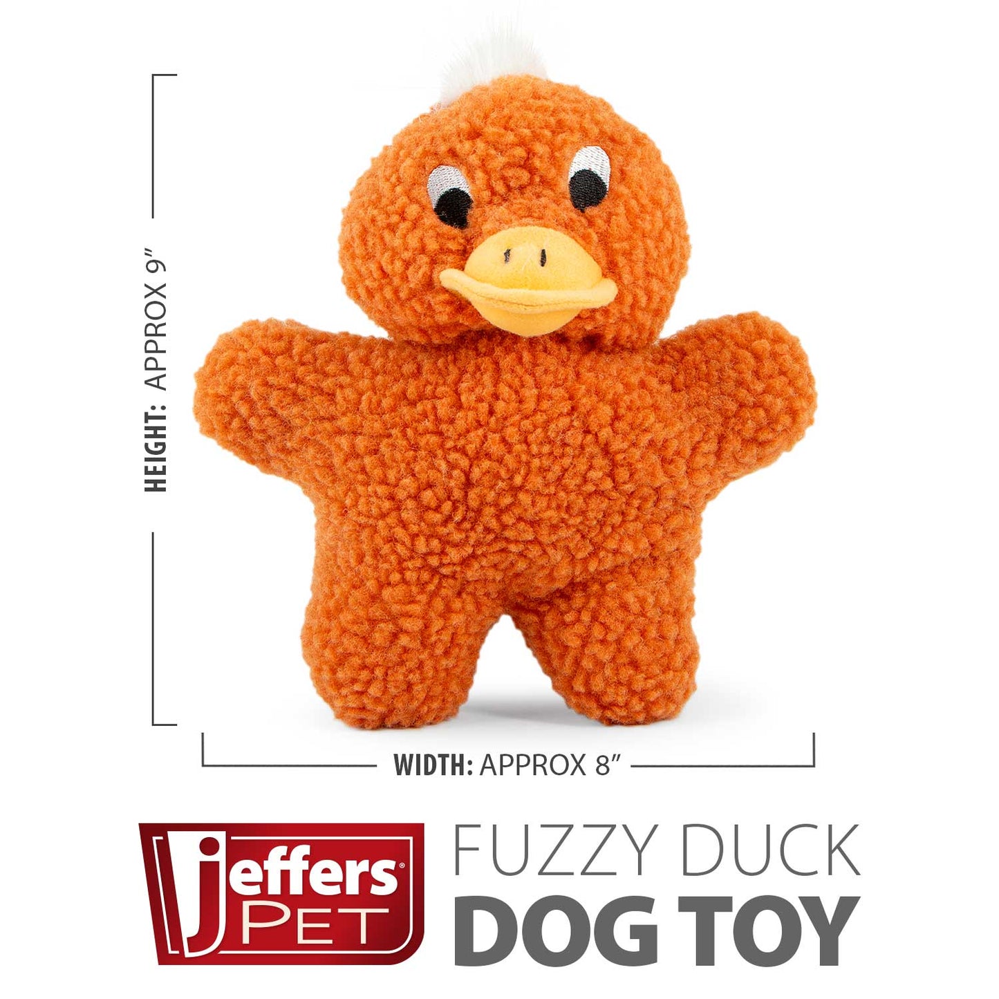 jeffers pet animal fuzzies plush squeaky dog toy for puppies & dogs, soft 8 inch stuffed animal, interactive pet toys for chewing, crate, travel, indoor play, small to large breeds - orange duck