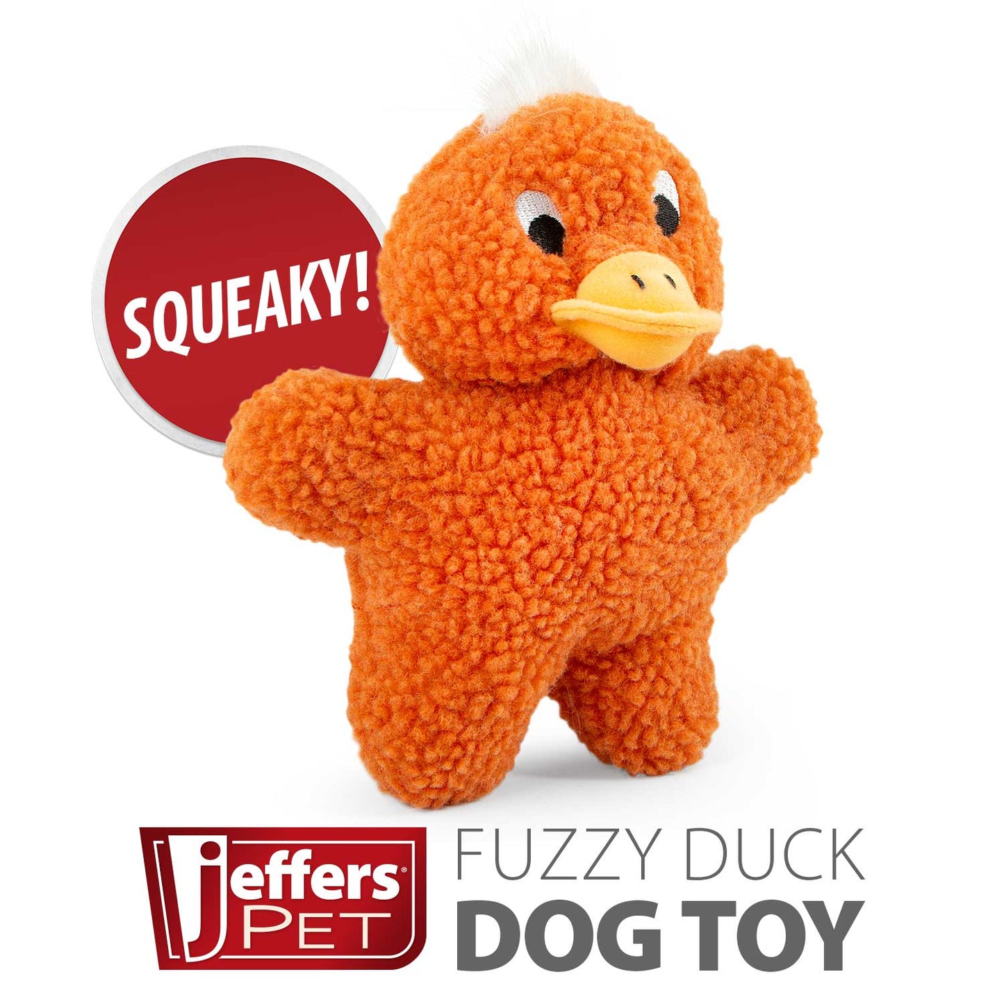 jeffers pet animal fuzzies plush squeaky dog toy for puppies & dogs, soft 8 inch stuffed animal, interactive pet toys for chewing, crate, travel, indoor play, small to large breeds - orange duck