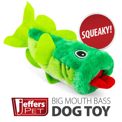 Jeffers Pet Big Mouth Bass Dog Toy, 9" – Plush Fish Toy for Dogs, Chew, Fetch, Toss, Snuggle, Interactive Play, Funny Holiday Gift, Stocking Stuffer, Squeaky, Cute, Soft, Durable, Indoor, Outdoor