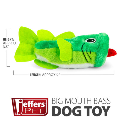 Jeffers Pet Big Mouth Bass Dog Toy, 9" – Plush Fish Toy for Dogs, Chew, Fetch, Toss, Snuggle, Interactive Play, Funny Holiday Gift, Stocking Stuffer, Squeaky, Cute, Soft, Durable, Indoor, Outdoor
