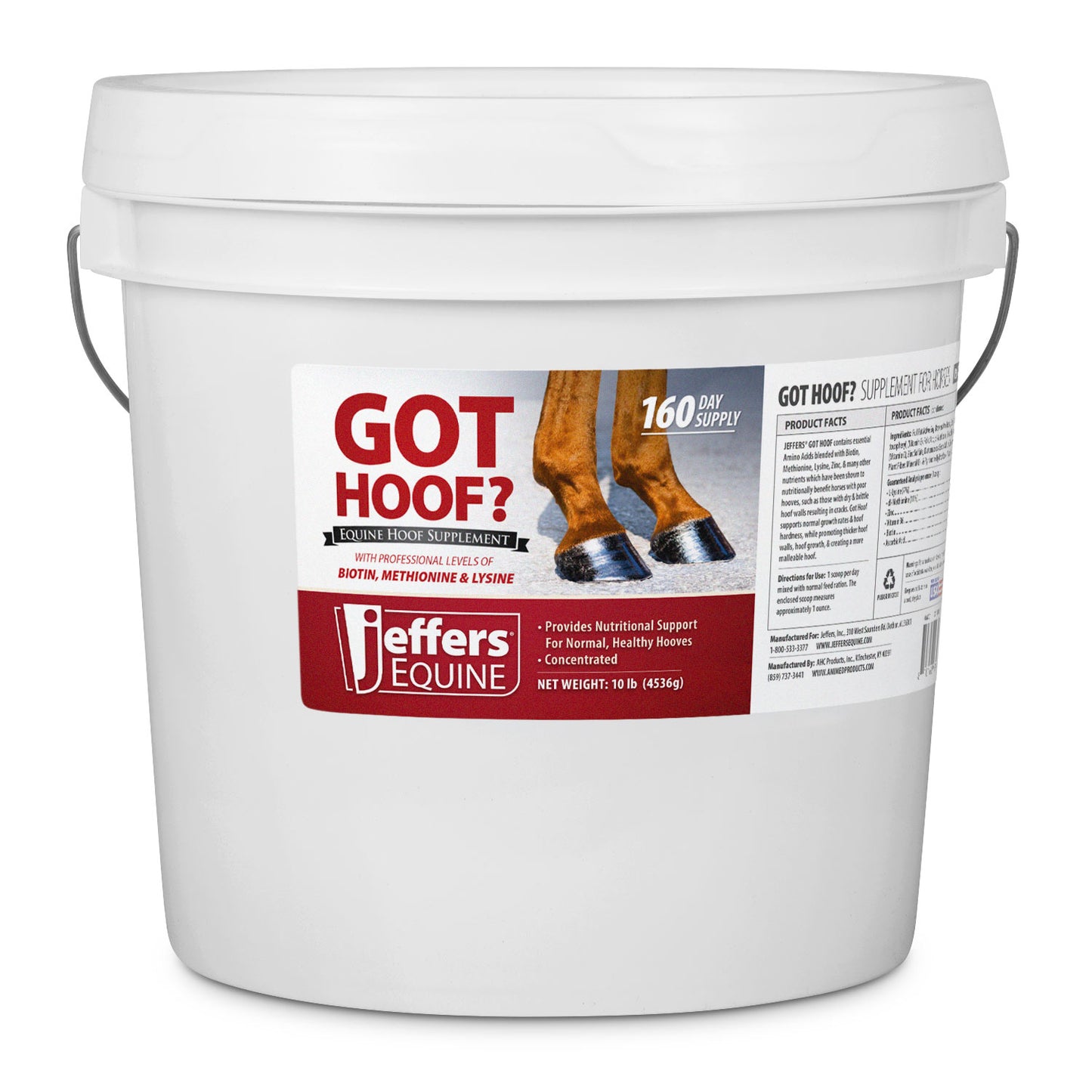 jeffers equine "got hoof?" concentrated horse powder hoof supplement, 10 lbs - biotin, methionine, zinc & amino acids for safe hoof growth, strength, and dry hooves - includes 1 oz scoop
