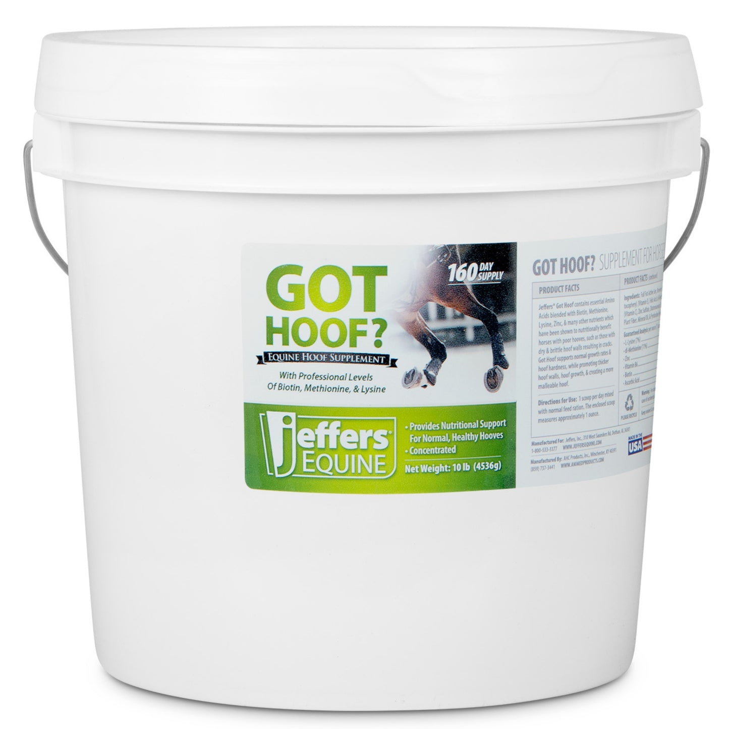 jeffers equine "got hoof?" concentrated horse powder hoof supplement, 10 lbs - biotin, methionine, zinc & amino acids for safe hoof growth, strength, and dry hooves - includes 1 oz scoop