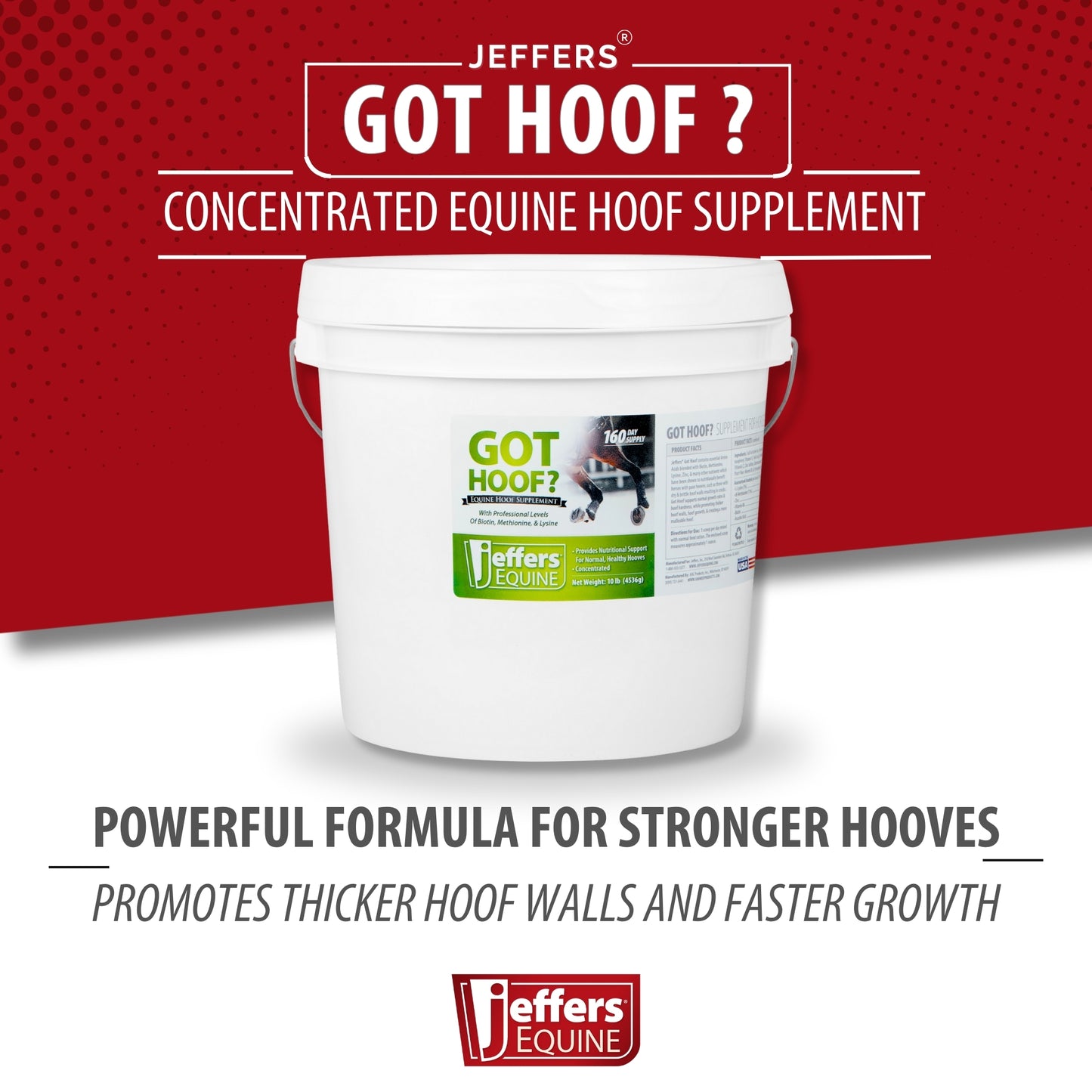 jeffers equine "got hoof?" concentrated horse powder hoof supplement, 10 lbs - biotin, methionine, zinc & amino acids for safe hoof growth, strength, and dry hooves - includes 1 oz scoop