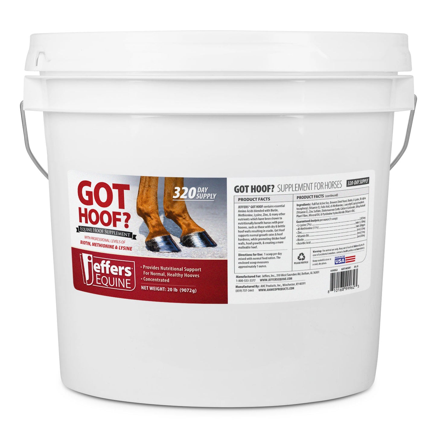 jeffers equine "got hoof?" concentrated horse powder hoof supplement, 20 lbs - biotin, methionine, zinc & amino acids for safe hoof growth, strength, and dry hooves - includes 1 oz scoop