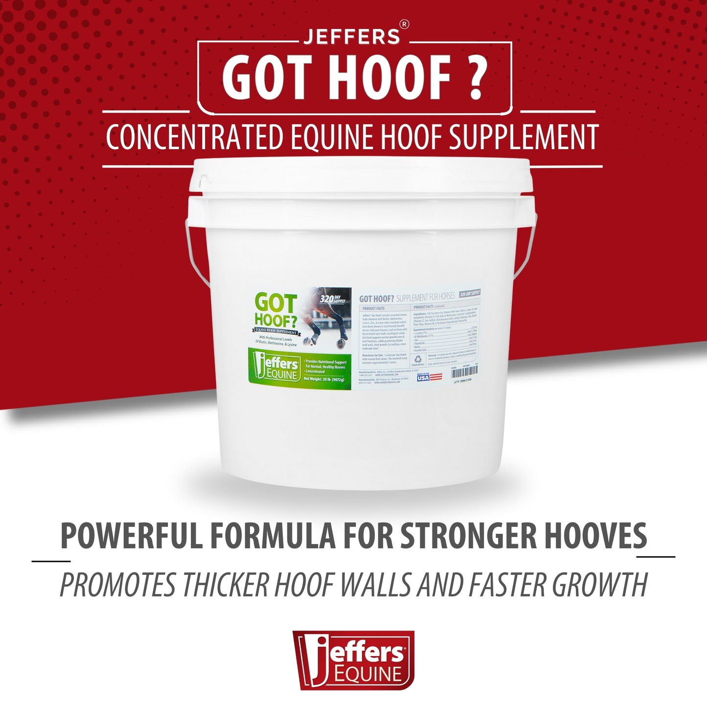jeffers equine "got hoof?" concentrated horse powder hoof supplement, 20 lbs - biotin, methionine, zinc & amino acids for safe hoof growth, strength, and dry hooves - includes 1 oz scoop