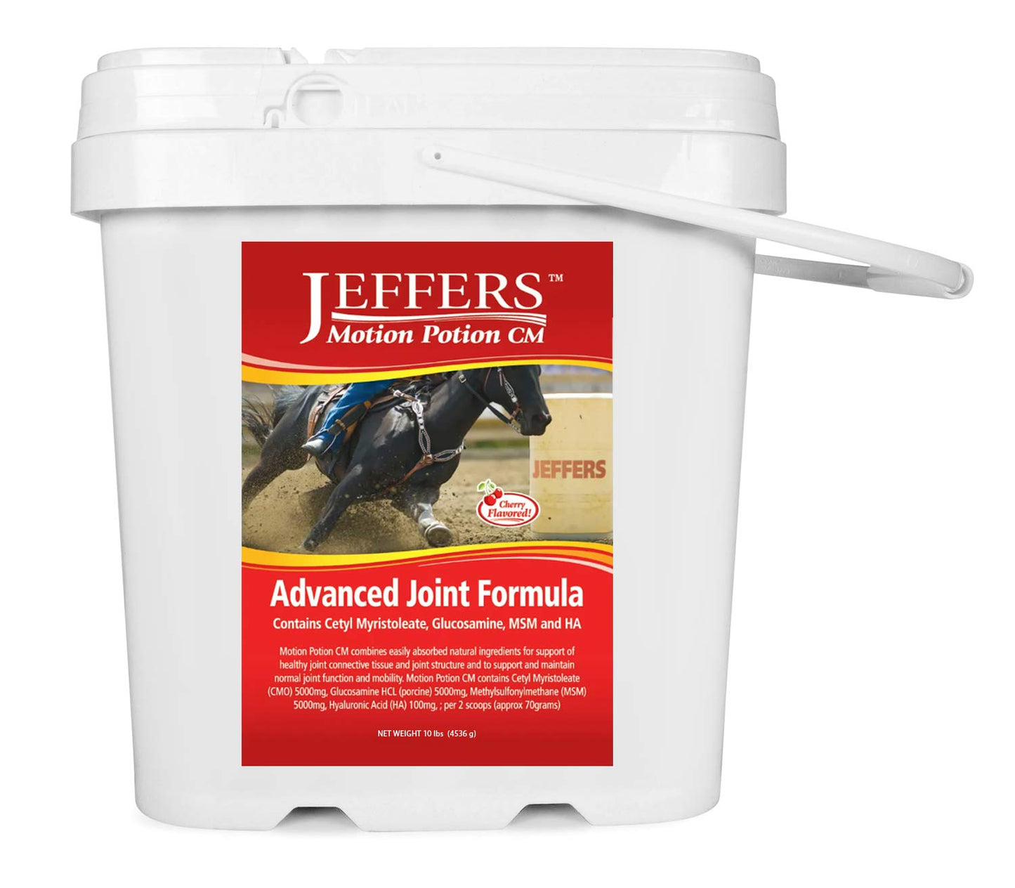 jeffers equine motion potion cm horse joint supplement powder with glucosamine, 10 lb - msm, hyaluronic acid & cetyl myristoleate | supports cartilage, mobility & flexibility | cherry flavor