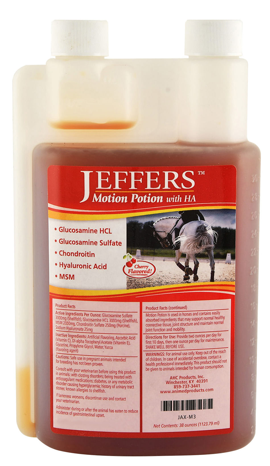 jeffers equine motion potion liquid horse joint supplement with ha, cherry flavor – glucosamine, msm, chondroitin, hyaluronic acid – mobility support for horses – 38 oz bottle – up to 38 servings