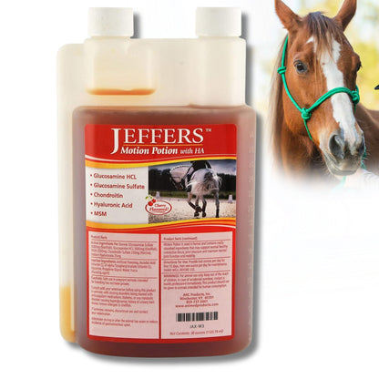 Jeffers Equine Motion Potion Liquid Horse Joint Supplement with HA, Cherry Flavor – Glucosamine, MSM, Chondroitin, Hyaluronic Acid – Mobility Support for Horses – 38 oz Bottle – Up to 38 Servings