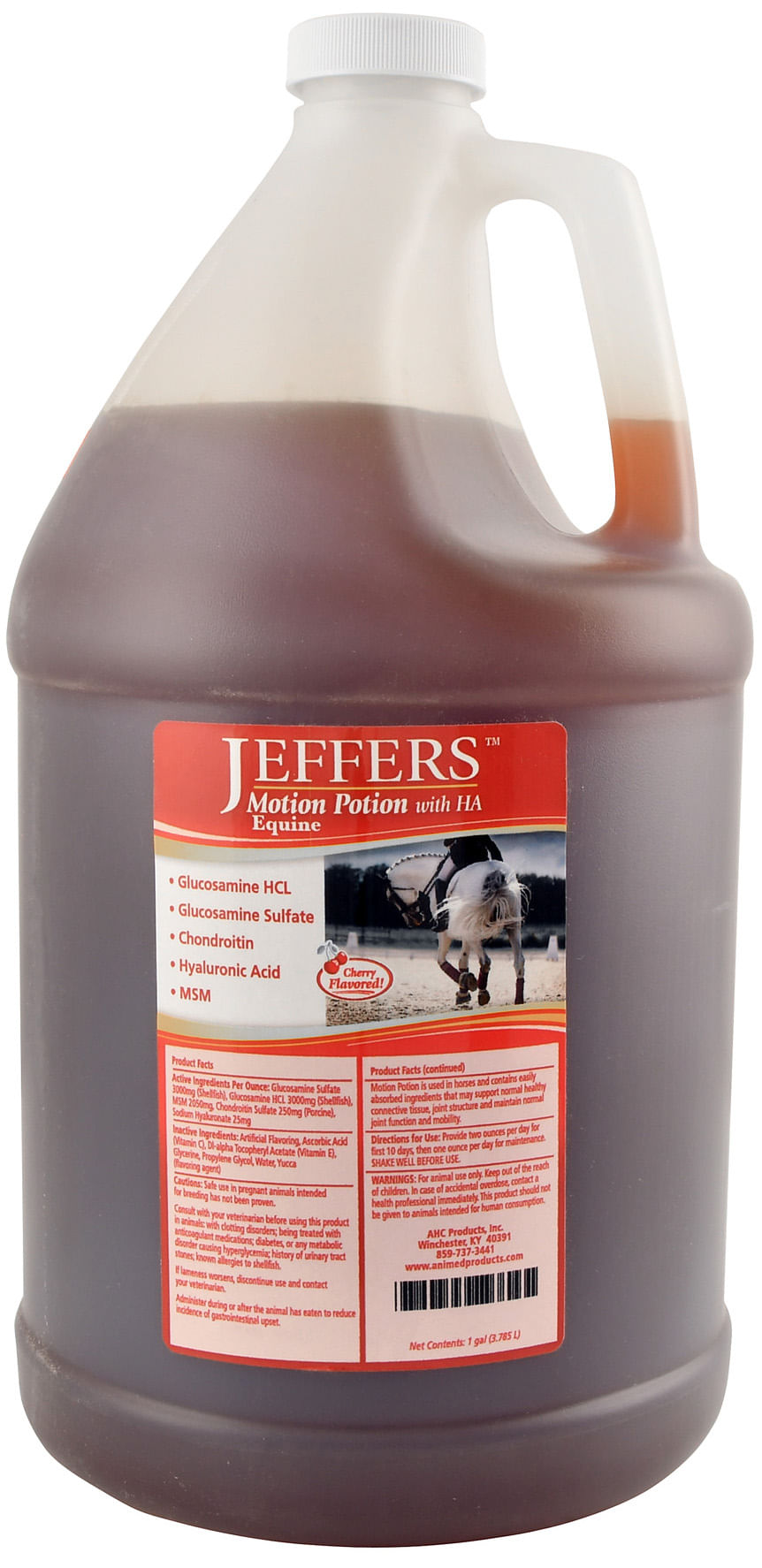 jeffers equine motion potion liquid horse joint supplement with ha, cherry flavor – glucosamine, msm, chondroitin, hyaluronic acid – mobility support for horses – 1 gallon jug – up to 128 serving