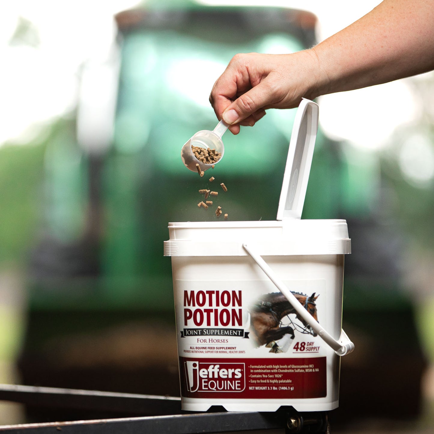 jeffers motion potion horse joint supplement pellets – glucosamine hcl, msm, chondroitin, hyaluronic acid, vitamin c & e, daily equine support for senior & active horses – 3.1, lbs 48 day supply