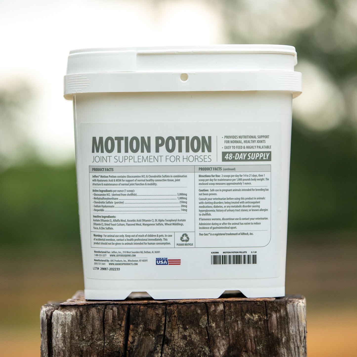 jeffers motion potion horse joint supplement pellets – glucosamine hcl, msm, chondroitin, hyaluronic acid, vitamin c & e, daily equine support for senior & active horses – 3.1, lbs 48 day supply