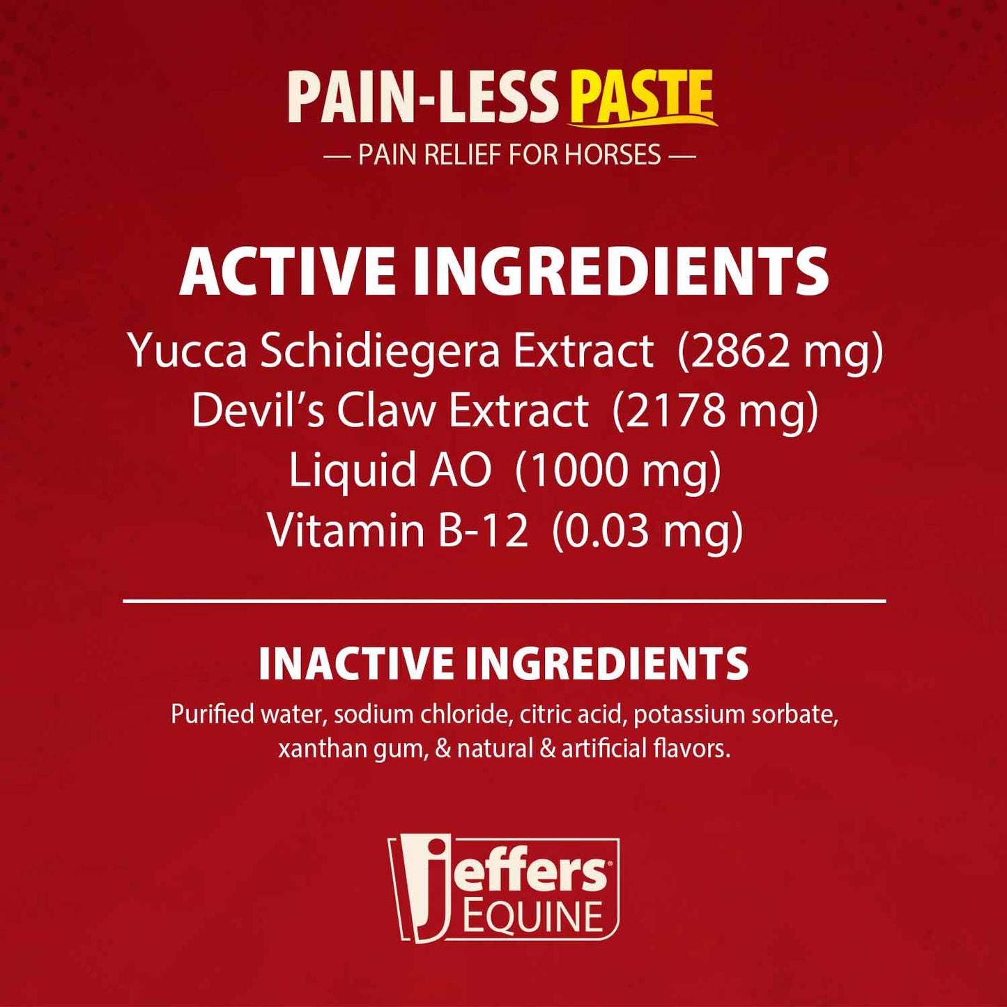 jeffers equine pain less paste horse supplement – joint muscle comfort & mobility support w/ devil’s claw, yucca, vitamin b12, w/ prebiotic for digestive nutritional support for horses, 30cc syringe