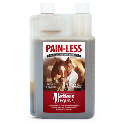 Jeffers Equine Pain Less Liquid Horse Supplement – Joint Muscle Comfort & Mobility Support with Devil’s Claw, Yucca, Vitamin B12, w/ Prebiotic for Digestive Nutritional Support for Horses - 32 oz