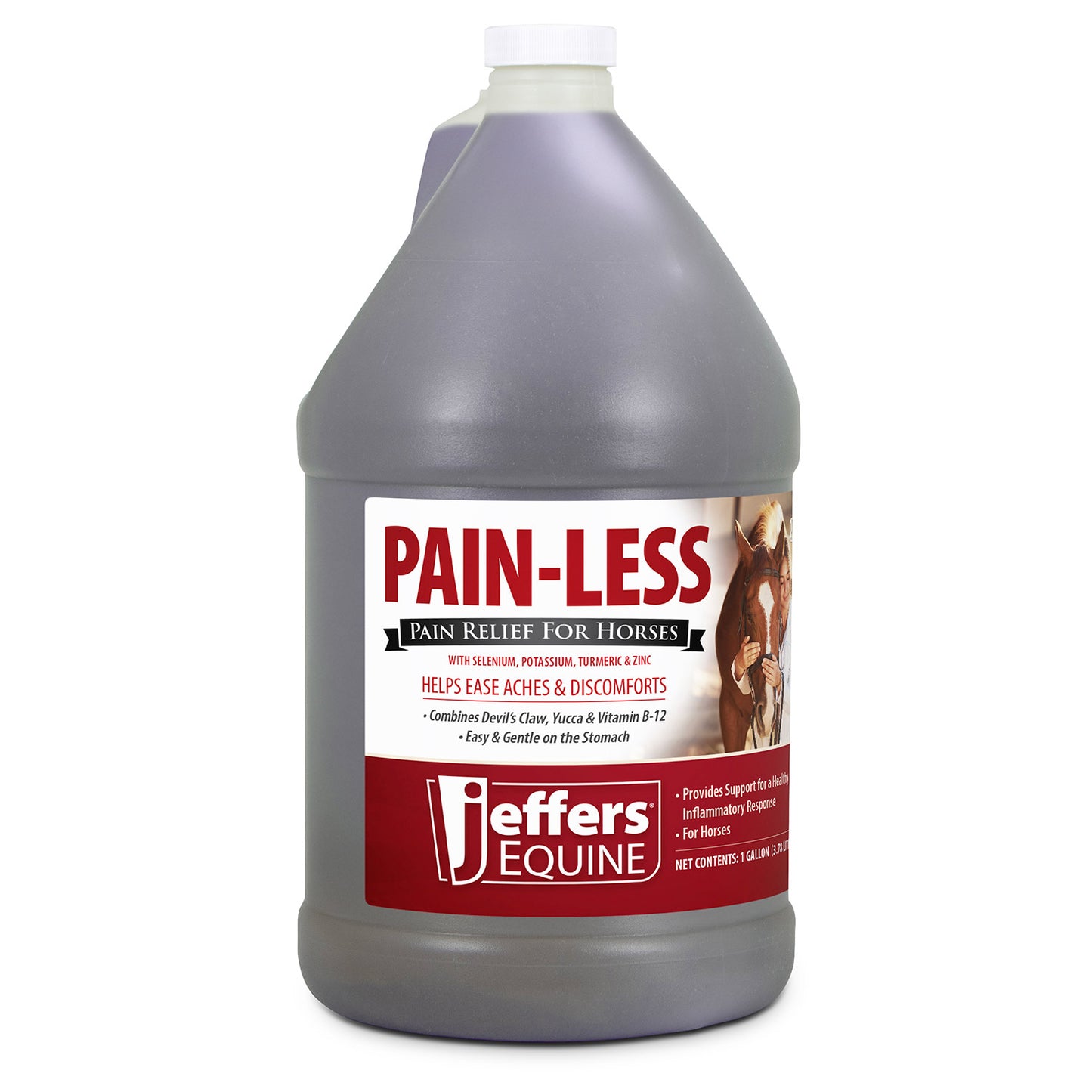 jeffers equine pain less liquid horse supplement – joint muscle comfort & mobility support with devil’s claw, yucca, vitamin b12, w/ prebiotic for digestive nutritional support for horses - 128 oz