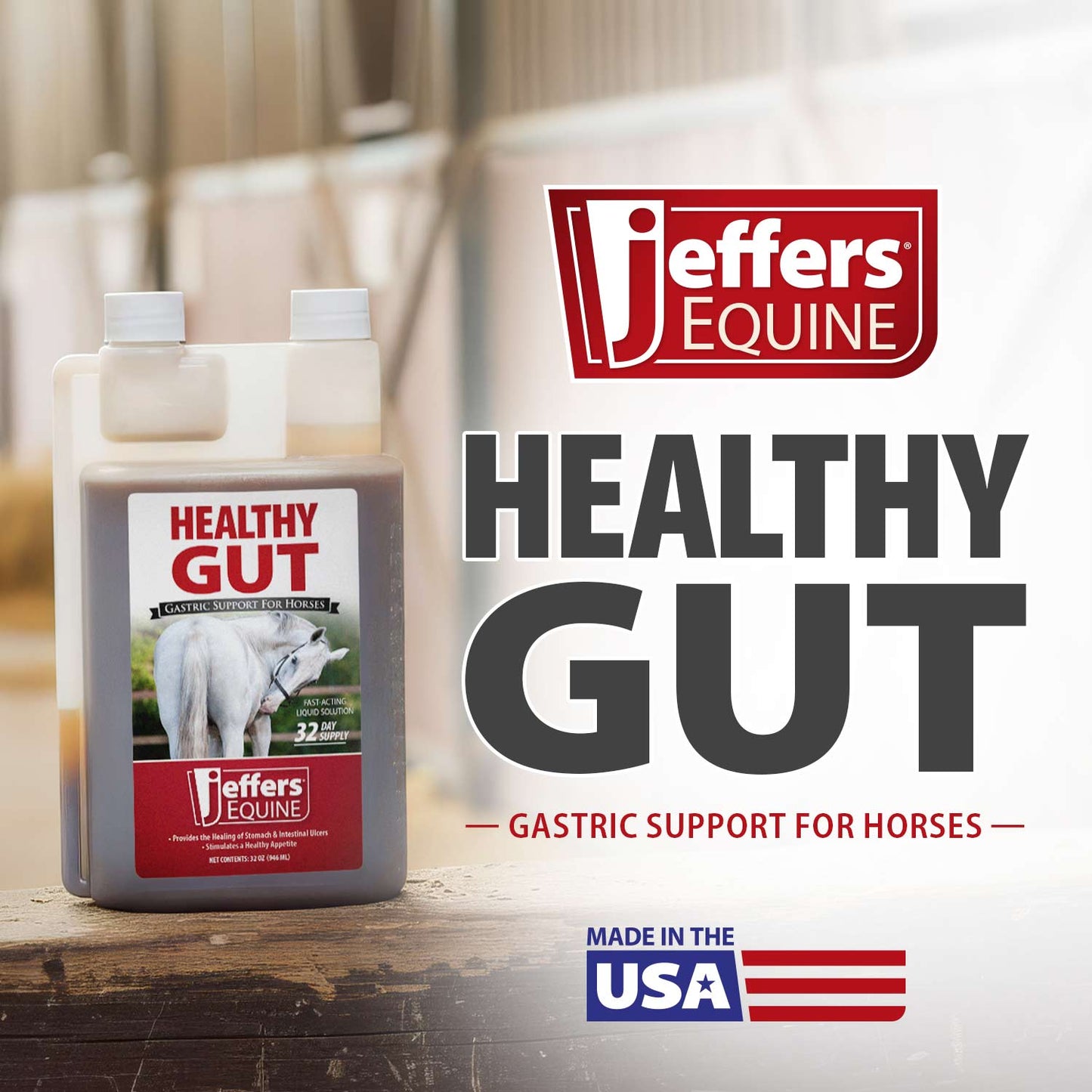 jeffers healthy gut horse gastric support – liquid digestive supplement for horses prone to ulcers, easy to feed formula, supports gut comfort & balanced digestion – 32 oz (32 day supply)