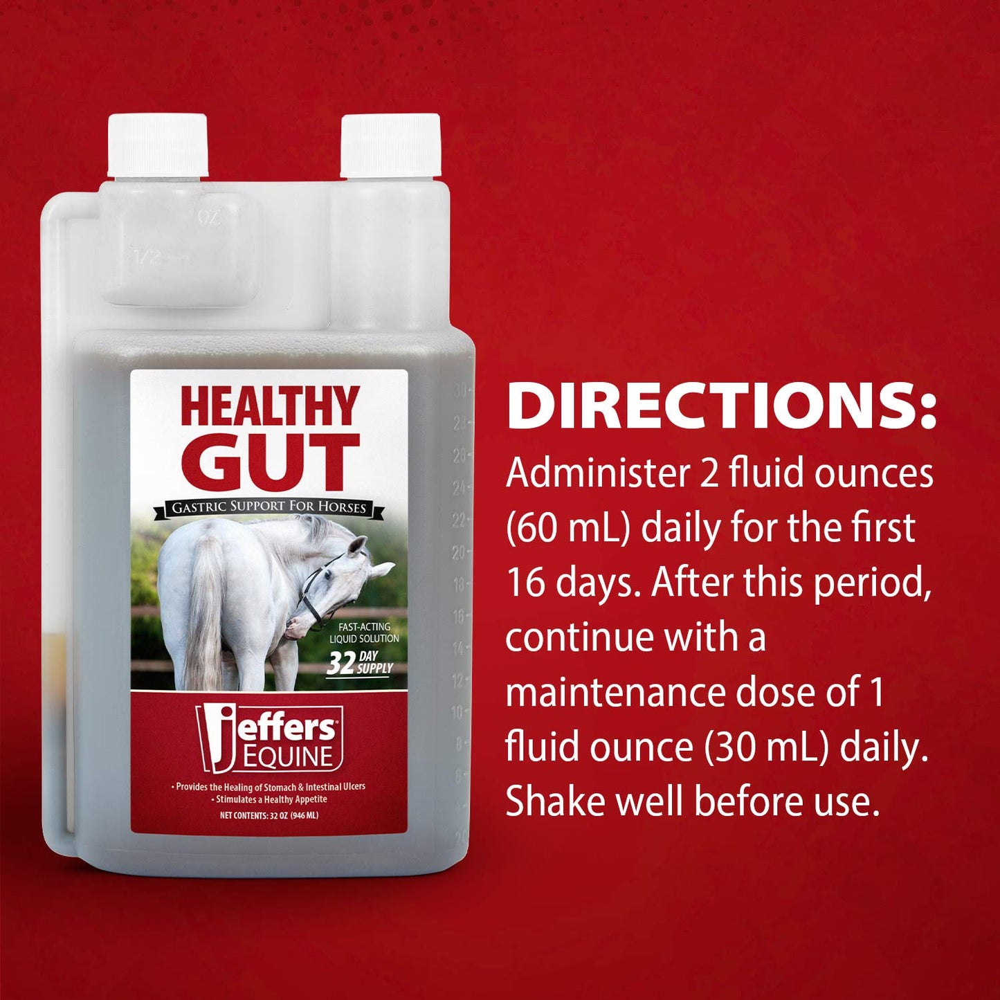jeffers healthy gut horse gastric support – liquid digestive supplement for horses prone to ulcers, easy to feed formula, supports gut comfort & balanced digestion – 32 oz (32 day supply)