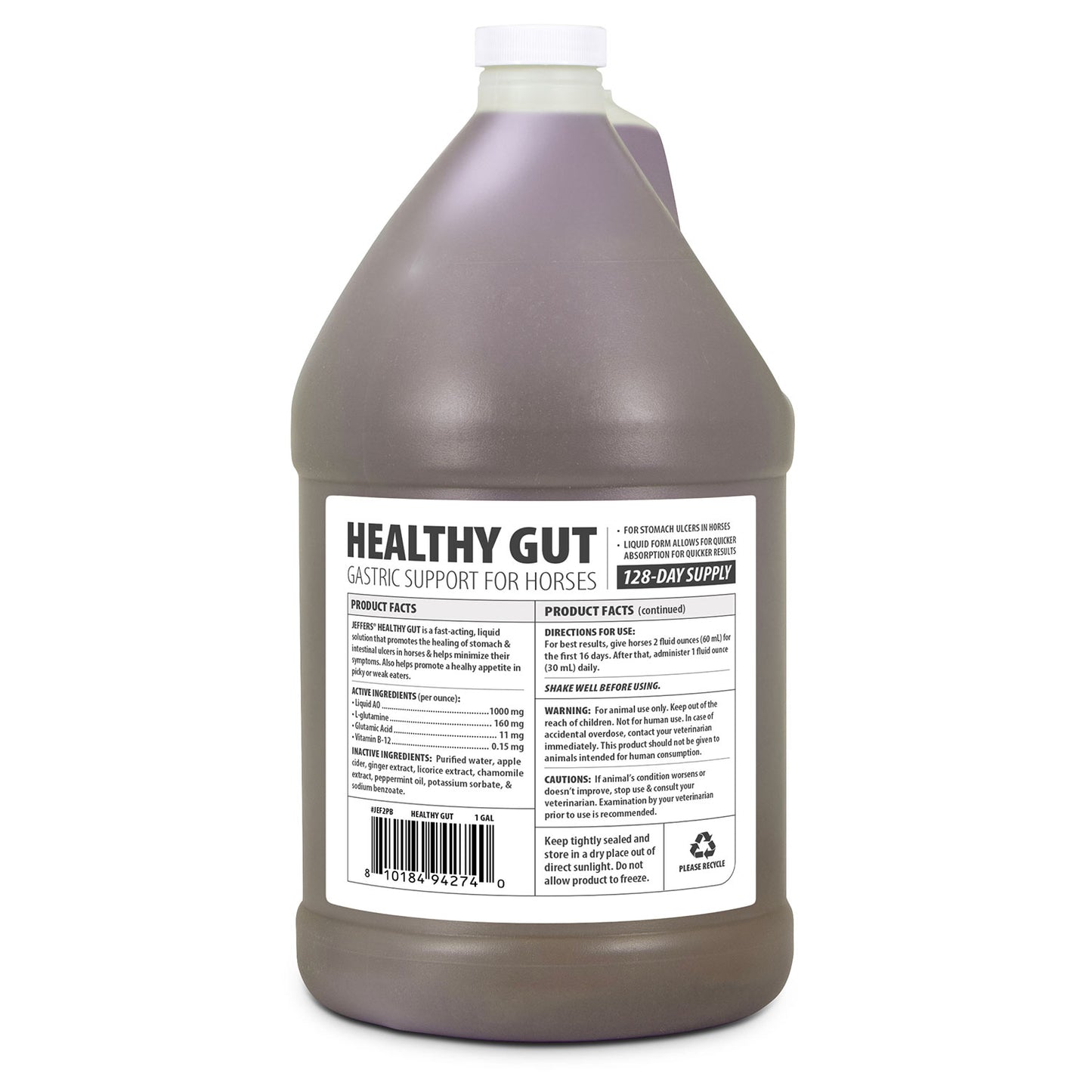 jeffers equine healthy gut gastric support – liquid digestive supplement for horses prone to ulcers – easy to feed formula, supports gut comfort & digestive balance – 1 gallon (128 day supply)